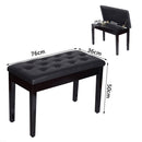 Faux Leather Piano Stool Bench Keyboard Bench with Storage Wooden PU Sponge Seat - Black