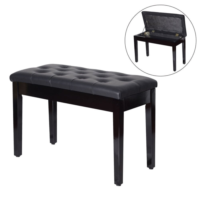 Faux Leather Piano Stool Bench Keyboard Bench with Storage Wooden PU Sponge Seat - Black