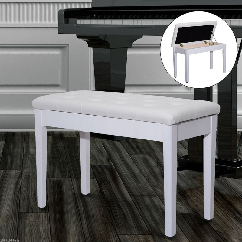 Faux Leather Piano Stool Bench Storage Compartment Solid Wood - White