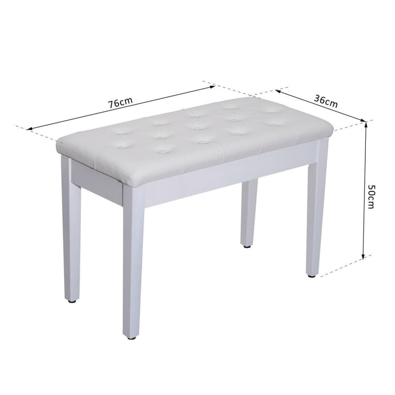 Faux Leather Piano Stool Bench Storage Compartment Solid Wood - White