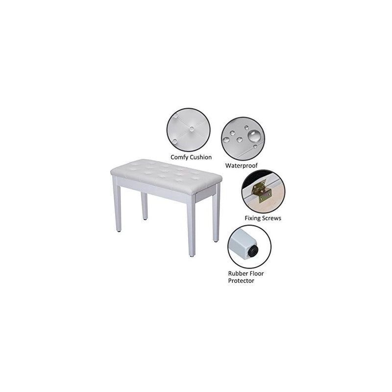 Faux Leather Piano Stool Bench Storage Compartment Solid Wood - White