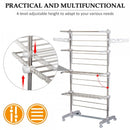 4 Layers Folding Cloth Hanger Stand Rail Adjustable Garment Rack W/Wheels-White/Silver