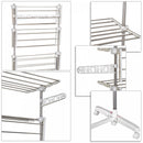 4 Layers Folding Cloth Hanger Stand Rail Adjustable Garment Rack W/Wheels-White/Silver
