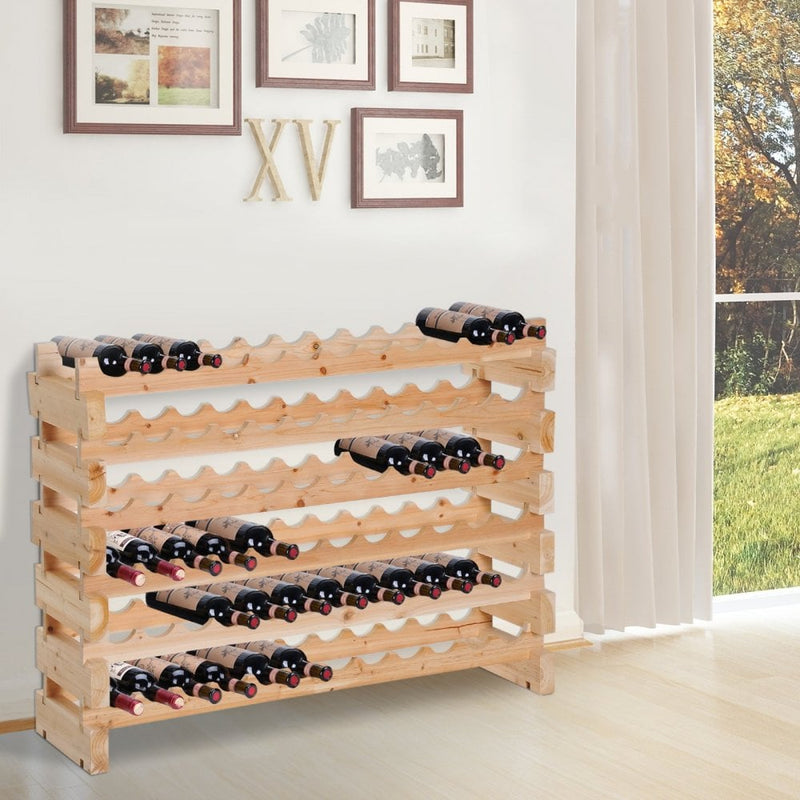 Wooden 72 Bottle 6 Tier Shelf Storage Holder Standing Holds Fir Wood Cellar Wine Rack