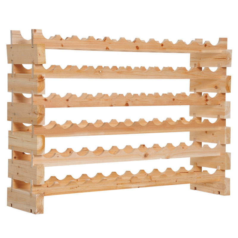 Wooden 72 Bottle 6 Tier Shelf Storage Holder Standing Holds Fir Wood Cellar Wine Rack