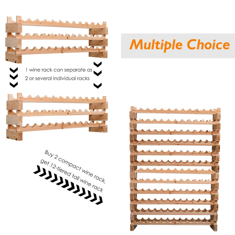 Wooden 72 Bottle 6 Tier Shelf Storage Holder Standing Holds Fir Wood Cellar Wine Rack