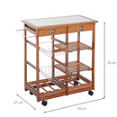 HOMCOM Wooden Kitchen Trolley Cart Portable Rolling Tile Top W/6-Bottle Wine Rack Island Butcher Fruit Storage Drawer