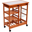 HOMCOM Wooden Kitchen Trolley Cart Portable Rolling Tile Top W/6-Bottle Wine Rack Island Butcher Fruit Storage Drawer