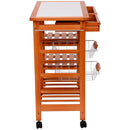 HOMCOM Wooden Kitchen Trolley Cart Portable Rolling Tile Top W/6-Bottle Wine Rack Island Butcher Fruit Storage Drawer