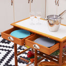 HOMCOM Wooden Kitchen Trolley Cart Portable Rolling Tile Top W/6-Bottle Wine Rack Island Butcher Fruit Storage Drawer