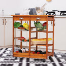 HOMCOM Wooden Kitchen Trolley Cart Portable Rolling Tile Top W/6-Bottle Wine Rack Island Butcher Fruit Storage Drawer