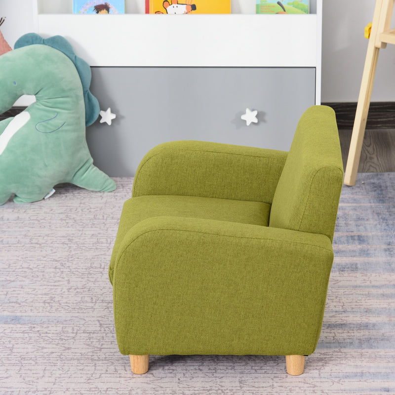 Kids Elevated Linen Upholstered Armchair Green