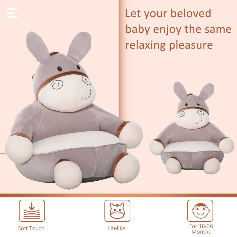 Animal Kids Sofa Chair Cartoon Cute Donkey Multi-functional with Armrest Flannel PP Cotton 60 x 55 x 60cm Grey for 18-36 months