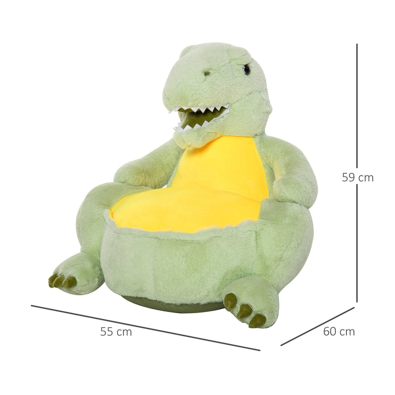 Animal Kids Sofa Chair Cartoon Cute Dinosaur Multi-functional Stuffed with Armrest Flannel PP Cotton 60 x 55 x 59cm Green