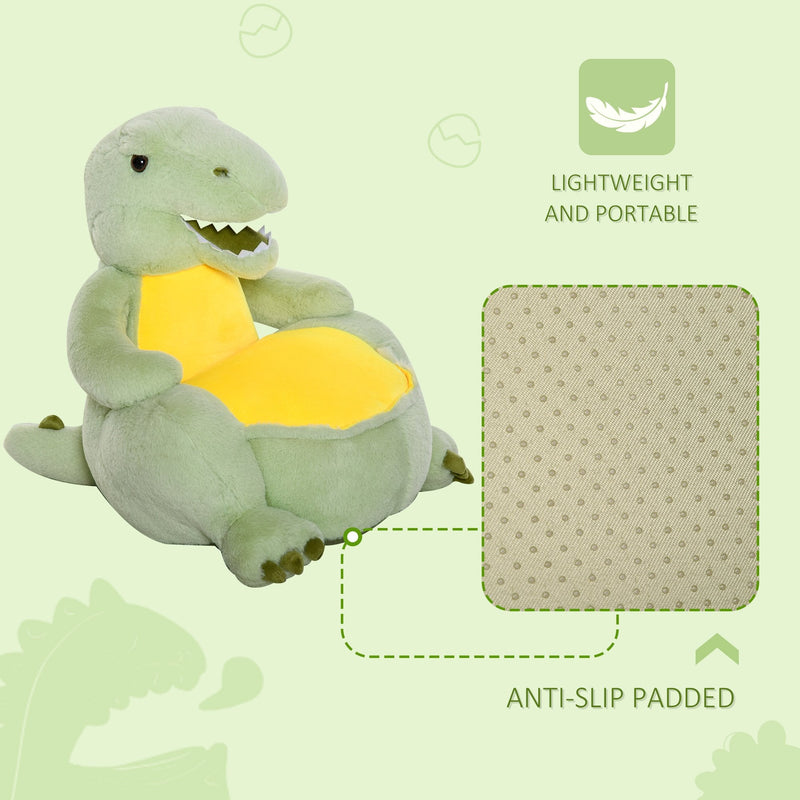 Animal Kids Sofa Chair Cartoon Cute Dinosaur Multi-functional Stuffed with Armrest Flannel PP Cotton 60 x 55 x 59cm Green