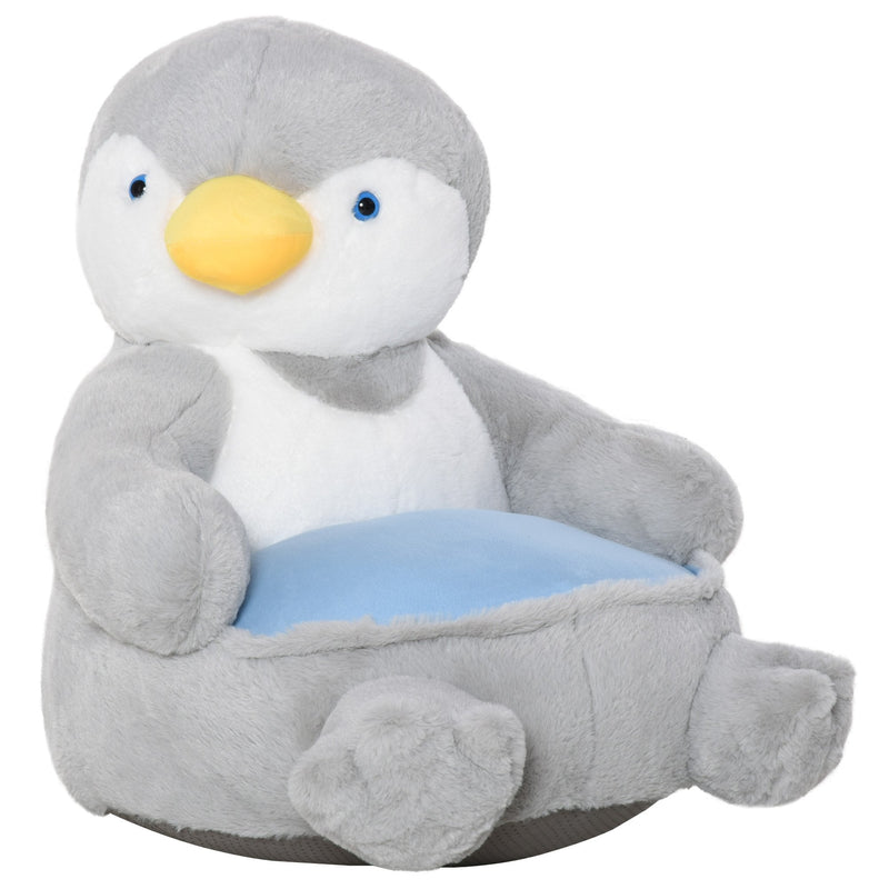 Kids Sofa Chair Children Plush Armchair Stuffed Cute Penguin Toy Support Seat Learning Baby Nest Sleeping Cushion Bed Soft Snuggle Furniture for Feeding Relaxing 59 x 50 x 59cm Grey Animal Cartoon 18-36 months