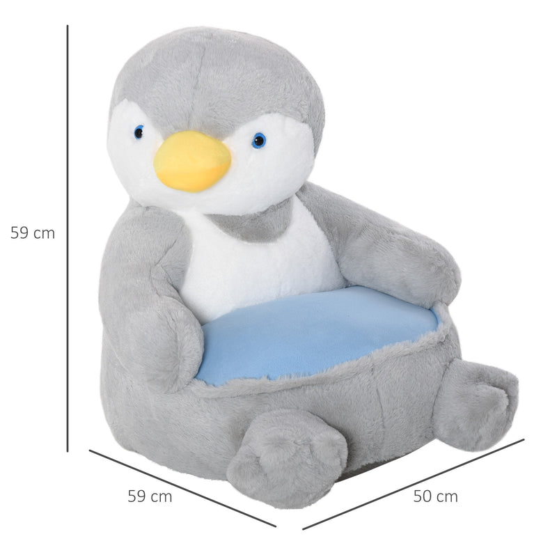 Kids Sofa Chair Children Plush Armchair Stuffed Cute Penguin Toy Support Seat Learning Baby Nest Sleeping Cushion Bed Soft Snuggle Furniture for Feeding Relaxing 59 x 50 x 59cm Grey Animal Cartoon 18-36 months