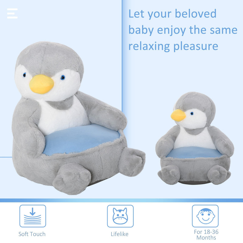 Kids Sofa Chair Children Plush Armchair Stuffed Cute Penguin Toy Support Seat Learning Baby Nest Sleeping Cushion Bed Soft Snuggle Furniture for Feeding Relaxing 59 x 50 x 59cm Grey Animal Cartoon 18-36 months