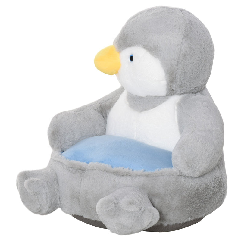 Kids Sofa Chair Children Plush Armchair Stuffed Cute Penguin Toy Support Seat Learning Baby Nest Sleeping Cushion Bed Soft Snuggle Furniture for Feeding Relaxing 59 x 50 x 59cm Grey Animal Cartoon 18-36 months