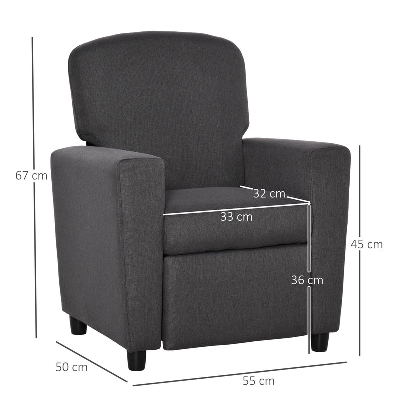 Single Seater Kids Sofa Chair with Footrest Recliner Upholstered Armchair for Children Playroom Bedroom Living room, Grey Linen