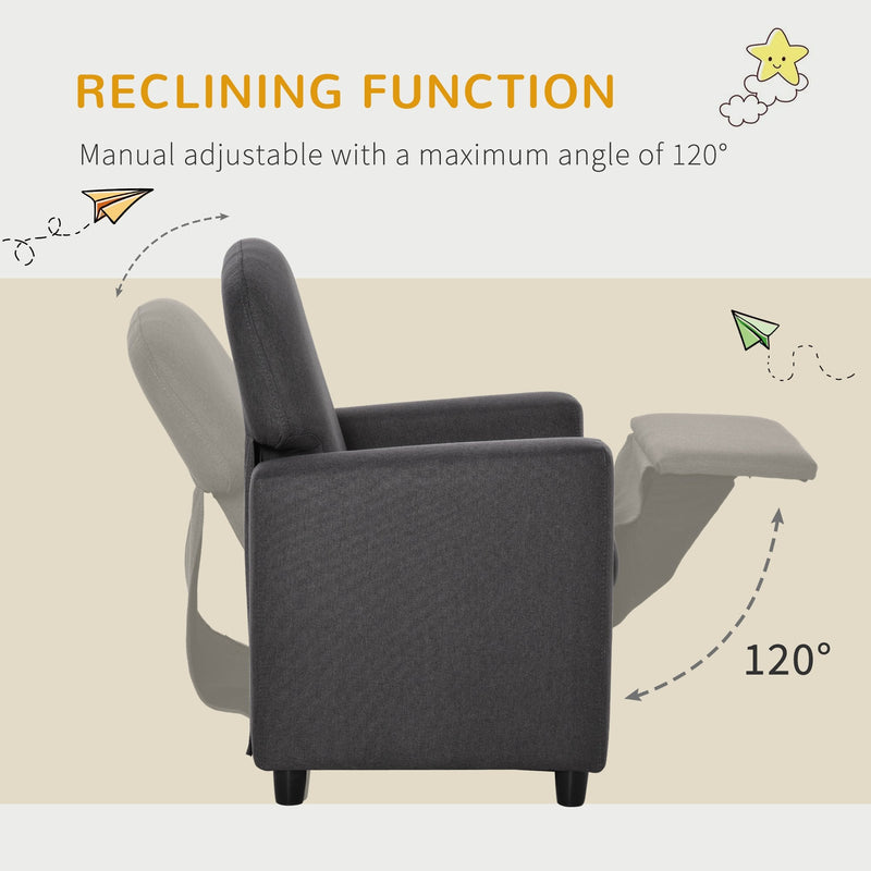 Single Seater Kids Sofa Chair with Footrest Recliner Upholstered Armchair for Children Playroom Bedroom Living room, Grey Linen