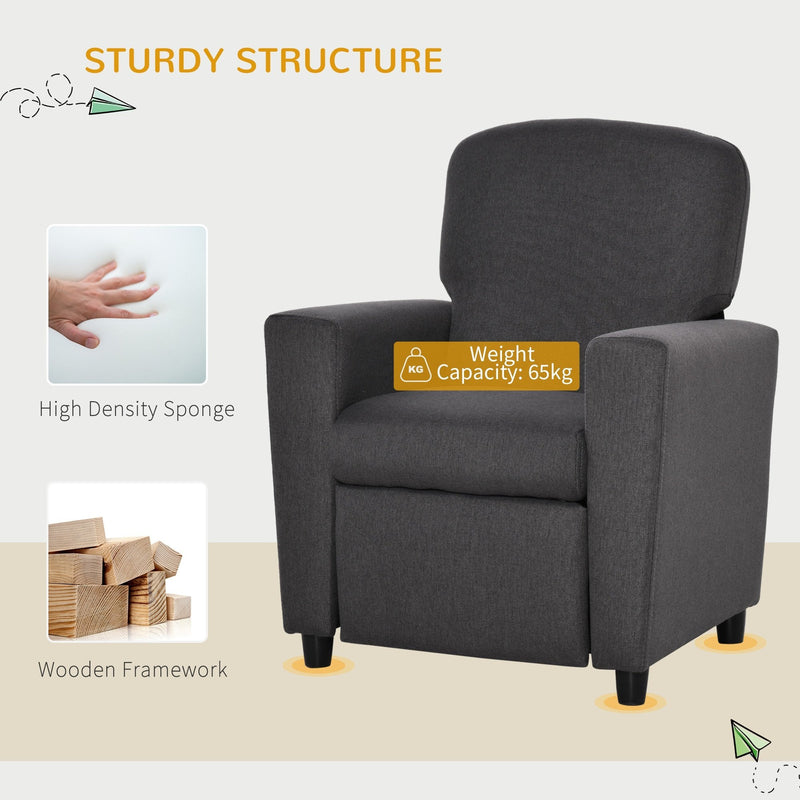 Single Seater Kids Sofa Chair with Footrest Recliner Upholstered Armchair for Children Playroom Bedroom Living room, Grey Linen