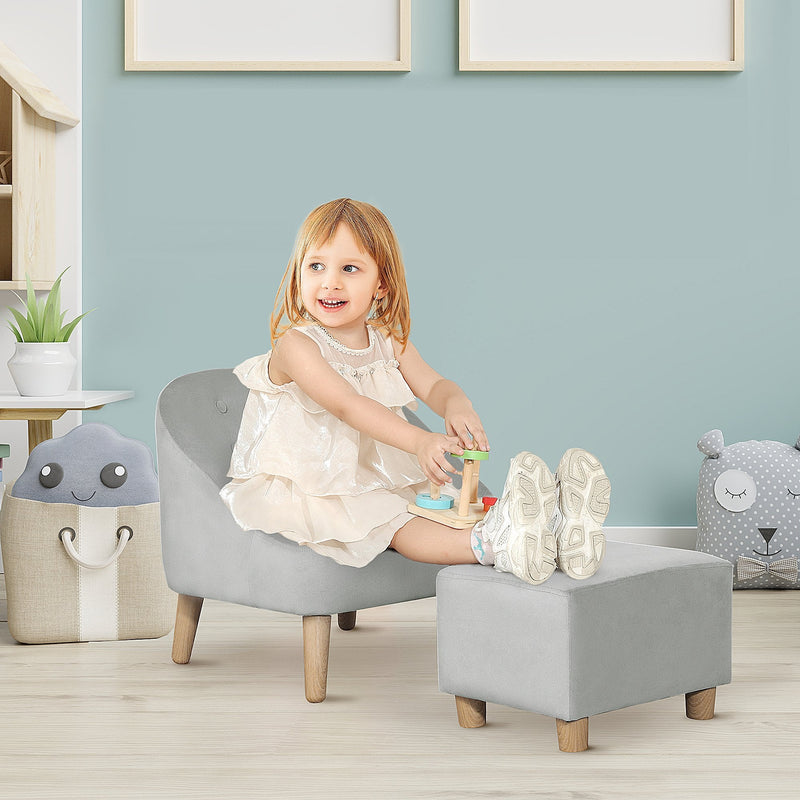 HOMCOM Toddler Chair, 2pcs Kids Sofa Set, Sofa & Ottoman for Bedroom, Playroom, Boys and Girls, 3-5 years old, Grey old