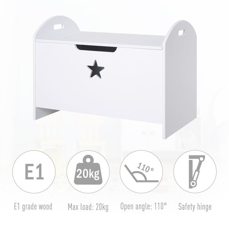 MDF Children's Toy Storage Chest w/ Safety Hinge White