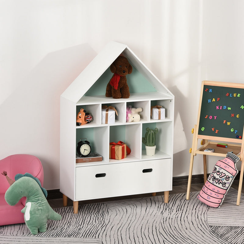 Kids Bookshelf Chest w/ Drawer Cubes Baby Toy Wood Organizer Display Stand Storage Cabinet 82x30x126cm White