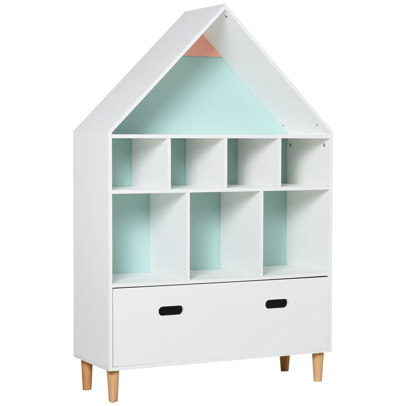 Kids Bookshelf Chest w/ Drawer Cubes Baby Toy Wood Organizer Display Stand Storage Cabinet 82x30x126cm White