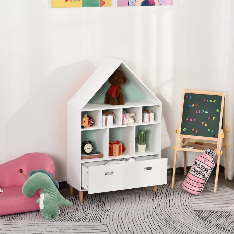 Kids Bookshelf Chest w/ Drawer Cubes Baby Toy Wood Organizer Display Stand Storage Cabinet 82x30x126cm White