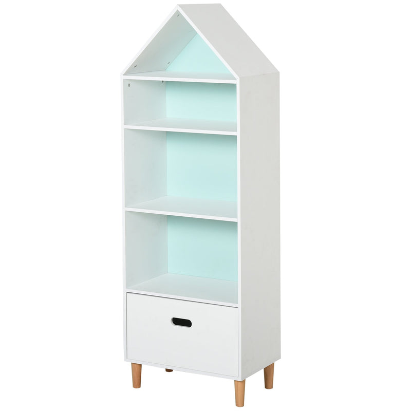 Outsunny Kids MDF 5-Tier Bookshelf w/ Drawer White/Blue