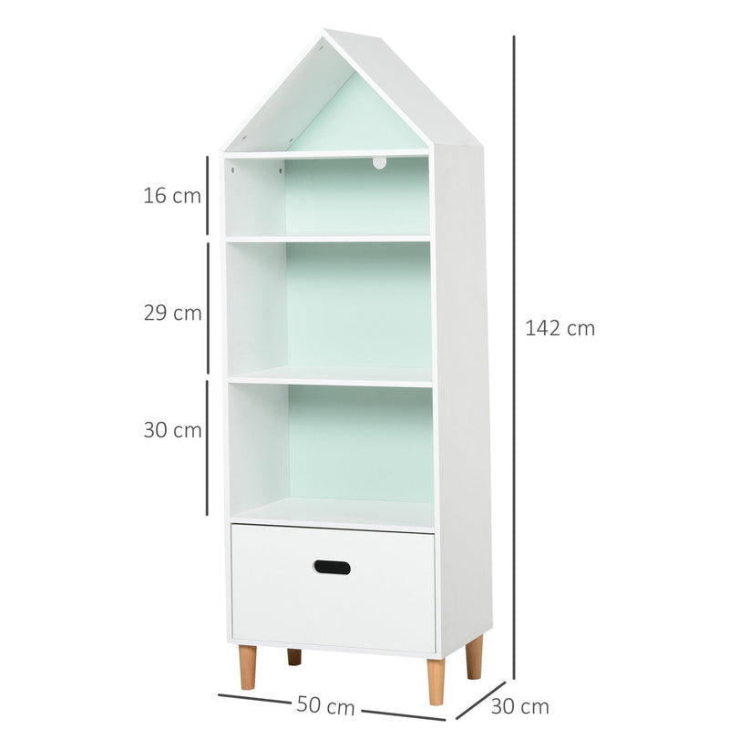 Outsunny Kids MDF 5-Tier Bookshelf w/ Drawer White/Blue