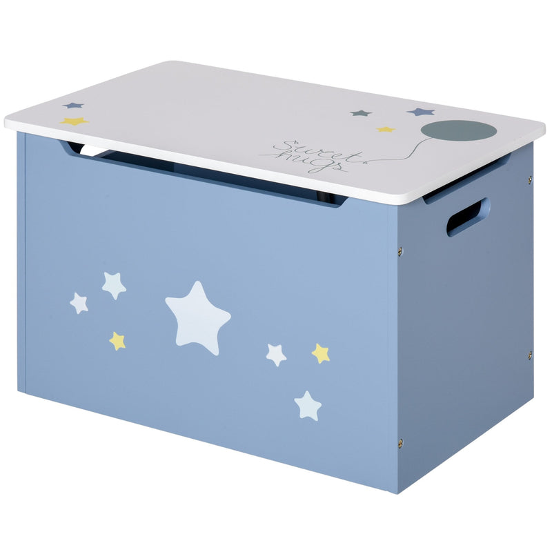 Kids Wooden Toy Storage Chest with Gas Stay Bar Safety Hinges Lid 55 x 34 x 35.5cm Blue w/