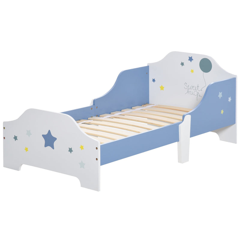 Kids Toddler Wooden Bed Round Edged with Guardrails Stars Image 143 x 74 x 59 cm Blue 59cm