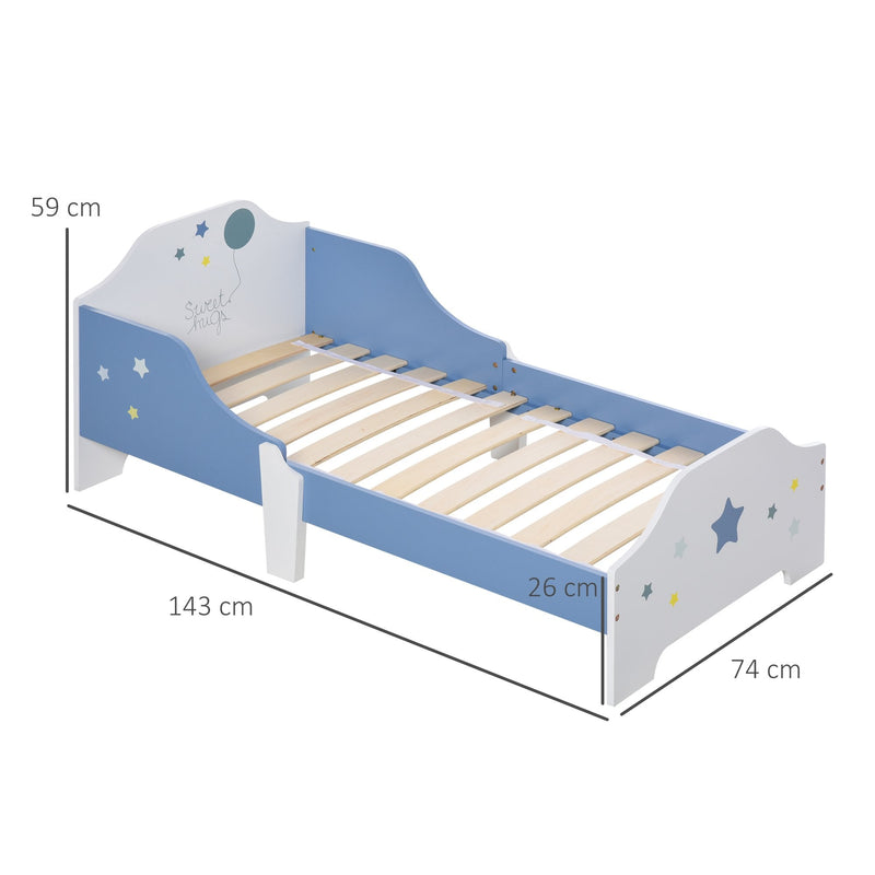Kids Toddler Wooden Bed Round Edged with Guardrails Stars Image 143 x 74 x 59 cm Blue 59cm