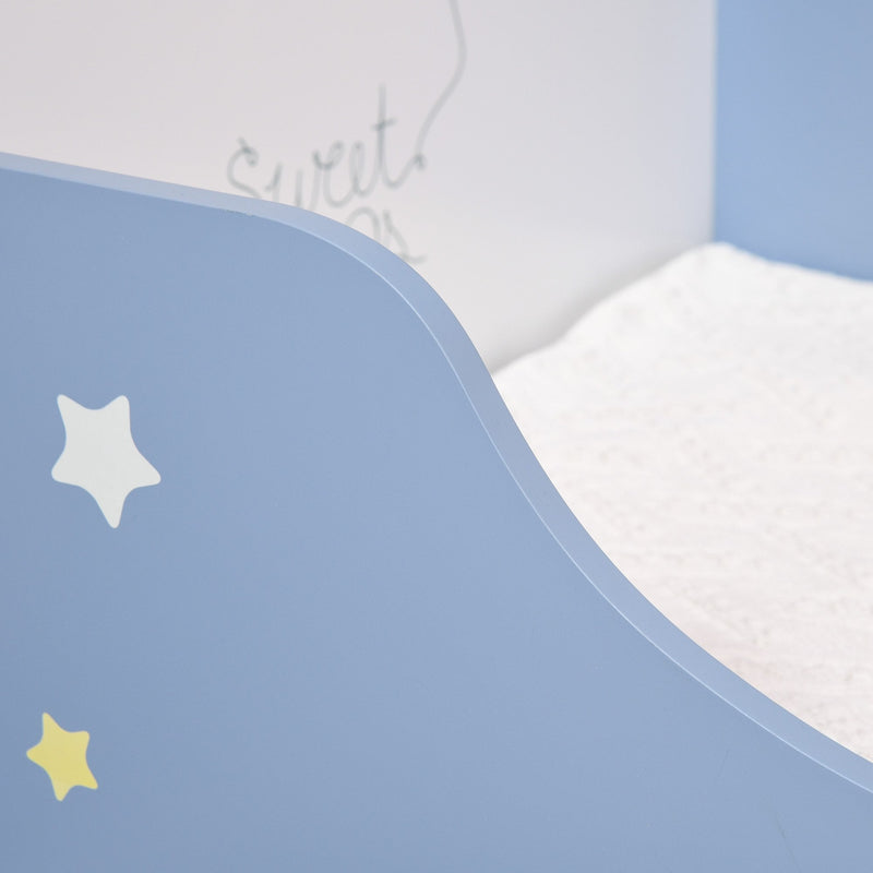 Kids Toddler Wooden Bed Round Edged with Guardrails Stars Image 143 x 74 x 59 cm Blue 59cm