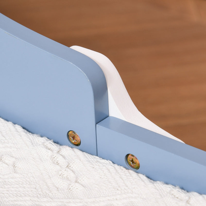 Kids Toddler Wooden Bed Round Edged with Guardrails Stars Image 143 x 74 x 59 cm Blue 59cm