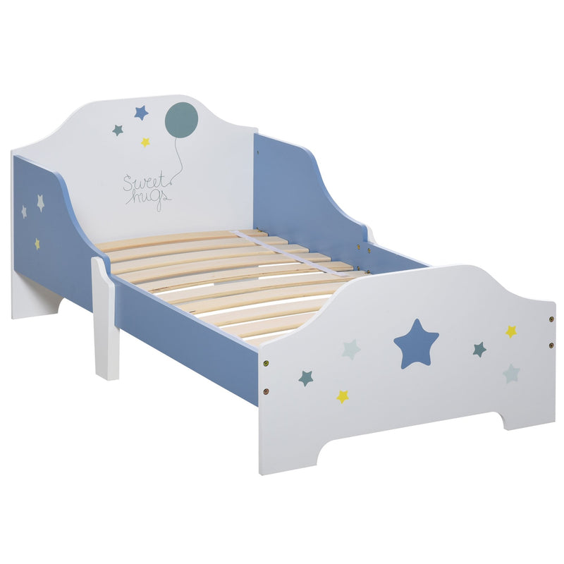 Kids Toddler Wooden Bed Round Edged with Guardrails Stars Image 143 x 74 x 59 cm Blue 59cm