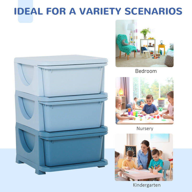 Kids Storage Units with Drawers 3 Tier Chest Vertical Dresser Tower Toy Organizer for  Nursery Playroom Kindergarten Blue w/