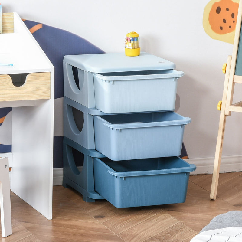 Kids Storage Units with Drawers 3 Tier Chest Vertical Dresser Tower Toy Organizer for  Nursery Playroom Kindergarten Blue w/