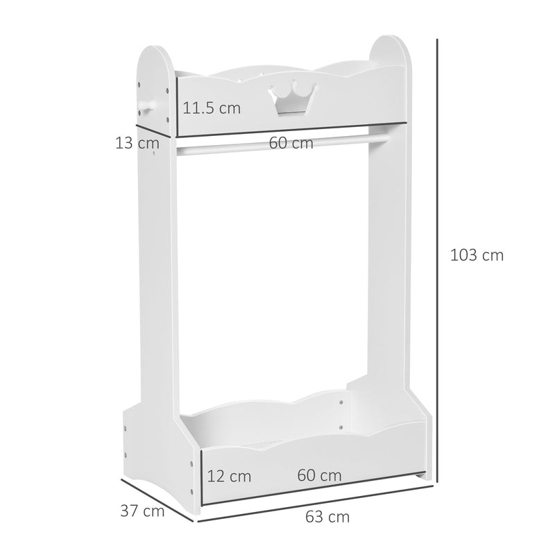 HOMCOM Wood Clothes Rack Hall Tree with Storage Shelves Children Garment Rack Freestanding Wardrobe for 3-8 Years Toddler, White 1-4