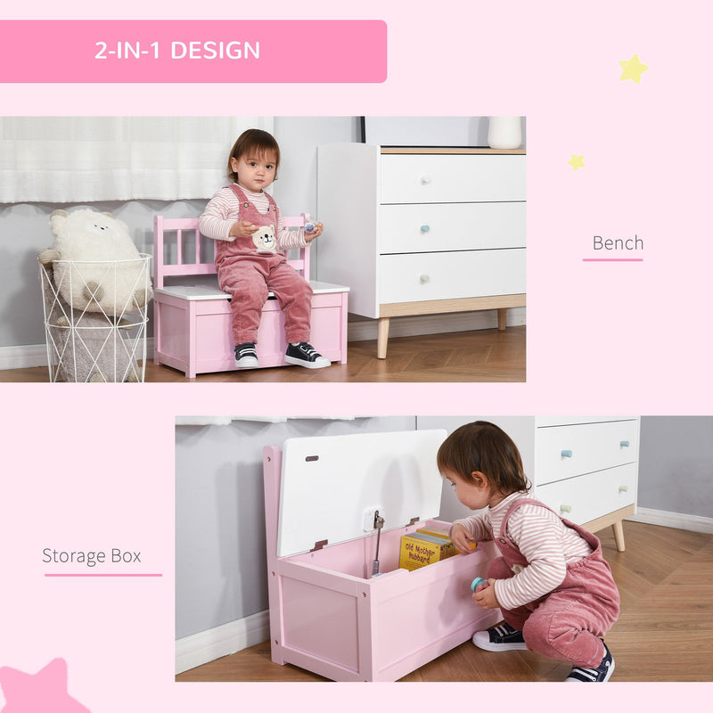 2-IN-1 Wooden Toy Box Kids Seat Bench - Pink