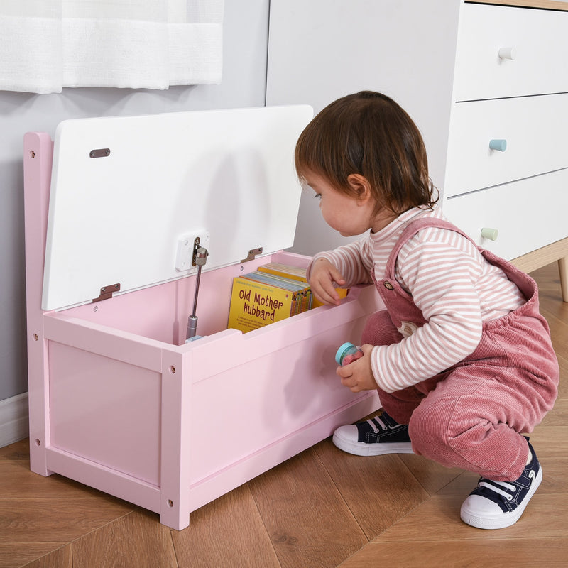 2-IN-1 Wooden Toy Box Kids Seat Bench - Pink