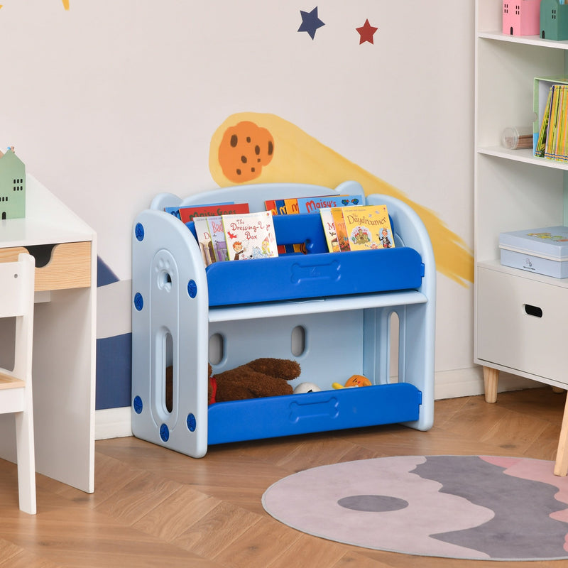 Kids Toy Storage Organizer Bookshelf Unit with 2-layer Storage Rack Box with Flip Lid for Bedroom Playroom Living Room Nursery Blue