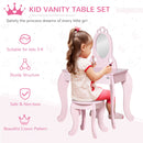 HOMCOM Kids Vanity Table & Stool  with Mirror - Pink