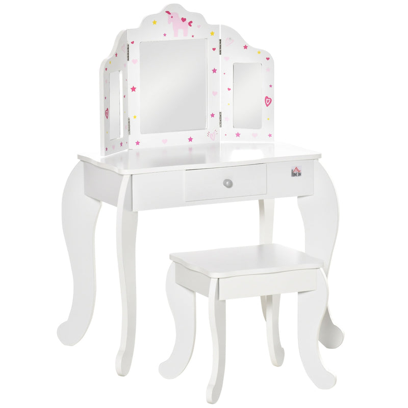 HOMCOM Kids Vanity Table & Stool - White