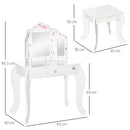 HOMCOM Kids Vanity Table & Stool - White