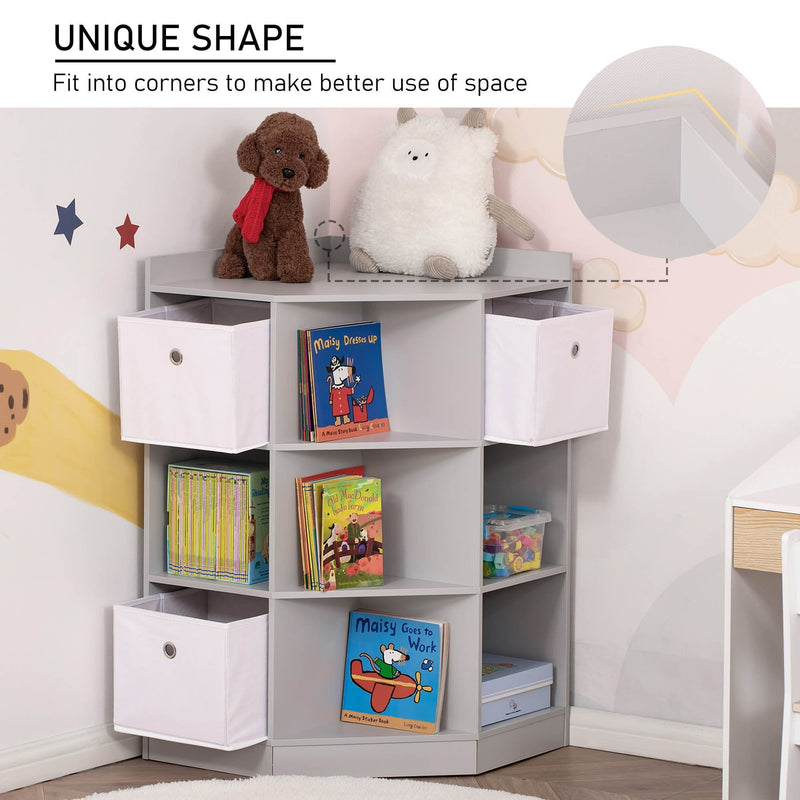 Kids Storage Cabinet Corner Toy Storage Organizer Children Bookcase Rack for Children's Play Room/Bedroom with Anti-tipping Hardware Drawers, Grey Drawer