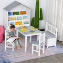 4-Piece Kids Table Set with 2 Wooden Chairs, 1 Storage Bench, and Interesting Modern Design, Grey/White w/ Function 3 Years+
